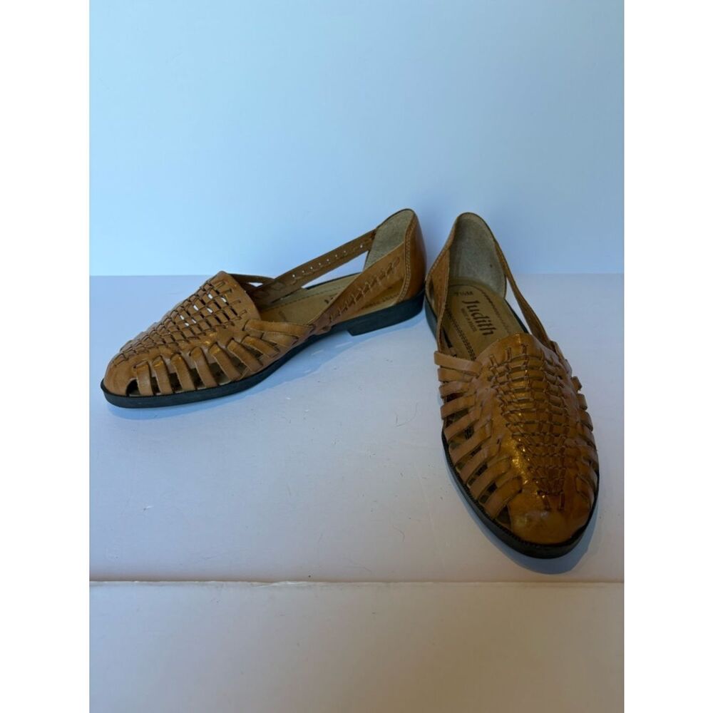 Judith Women’s Tan Woven Leather Huarache Flats -"Shawn" Size 7 1/2"